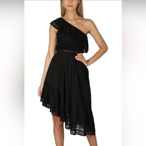 LoveShackFancy Black One-Shoulder Dress